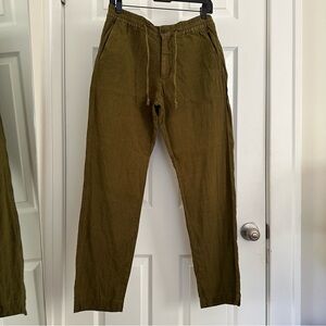 NN07 Olive Green “Seb” Linen Drawstring Trousers